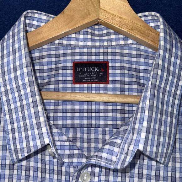 UNTUCKit Shirt Mens 2XL Blue Check Relaxed Fit Wrinkle Free Long Sleeve Offcie - Picture 4 of 9